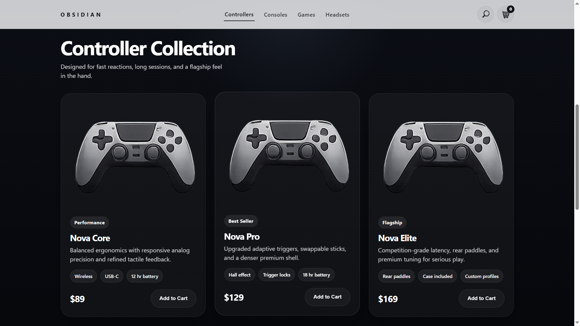 Obsidian shopping cart experience